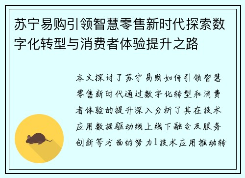苏宁易购引领智慧零售新时代探索数字化转型与消费者体验提升之路