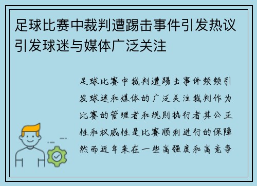 足球比赛中裁判遭踢击事件引发热议引发球迷与媒体广泛关注