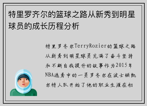特里罗齐尔的篮球之路从新秀到明星球员的成长历程分析