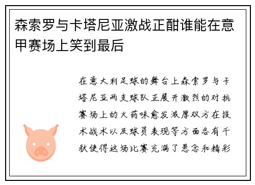 森索罗与卡塔尼亚激战正酣谁能在意甲赛场上笑到最后
